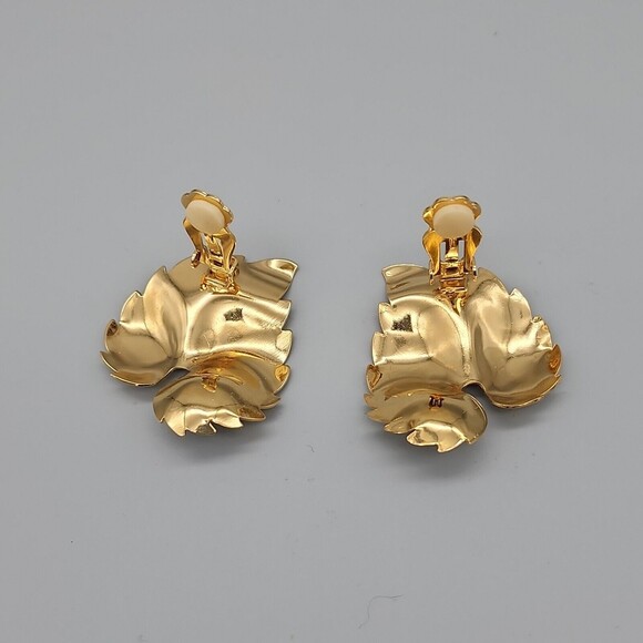 Vintage Mary Kay Large Gold Leaf Shape Clip-on Earrings 80's Bling - Picture 4 of 10